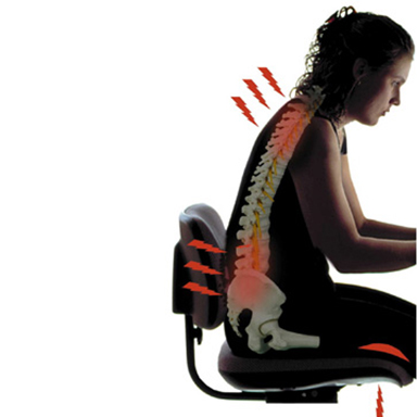 Lady sitting at a computer, Posture and Spine Health